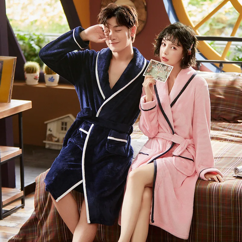 

Thicken Warm Couple Style Flannel Robes For Women Winter Long Sleeve Bathrobe Sexy Men Nightgown Lounge Sleepwear Home Clothes