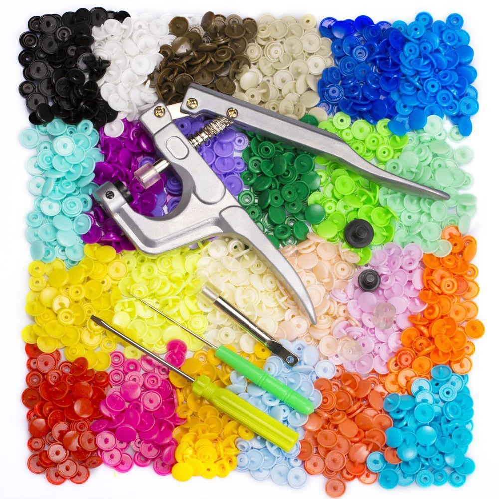 Fastener Snap Button with Snaps Pliers Tool Kit 640pcs/1500pcs T5 Plastic Resin Press Stud Cloth Sewing |