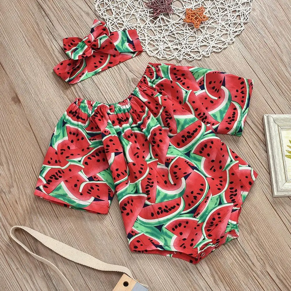 Летний милый комбинезон для новорожденных девочек 2 шт. без рукавов с принтом