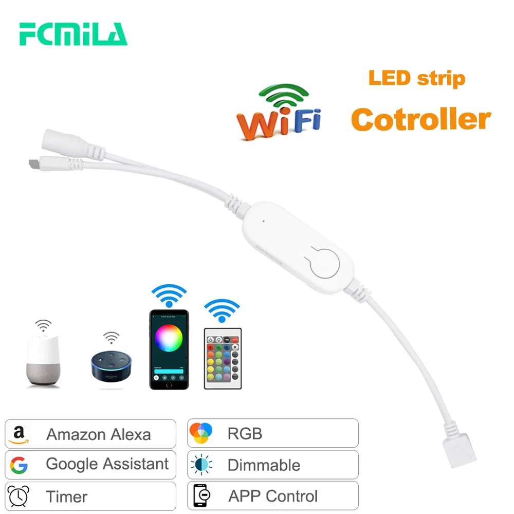 

NEW LED Strip WIFI Controller for RGB 5050/2835 Flexible Ribbon RGB Led Lights 20M 15M 10M 5M DC12V with Voice Music Mode
