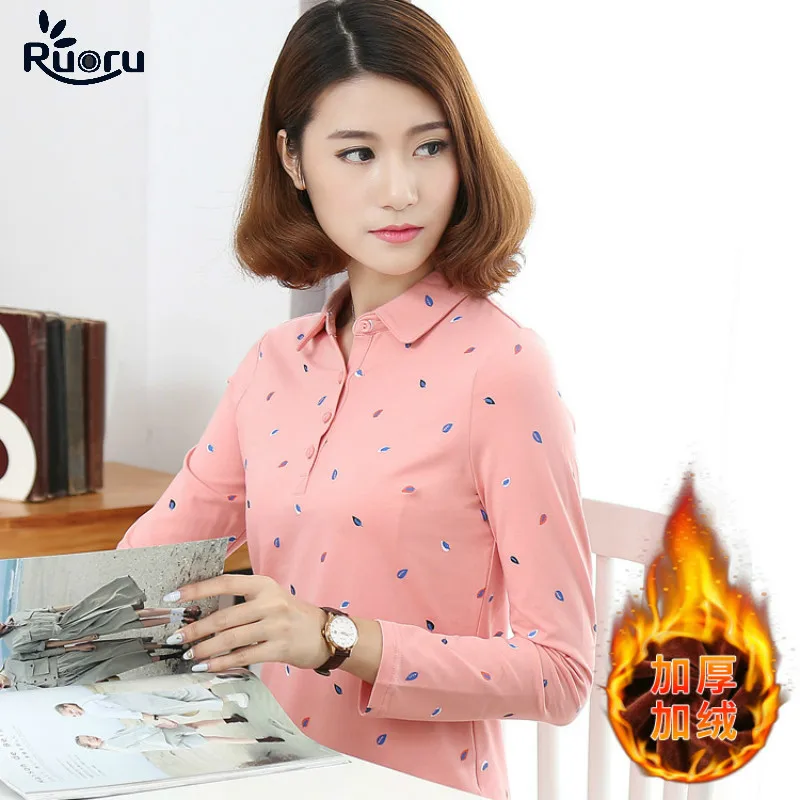 Рубашка-поло женская хлопковая с отложным воротником и длинным рукавом | Женская