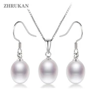 zhrukan 925 sterling silver pearl sets aaaa natural freshwater pear earrings pendant necklace for women jewelry gift