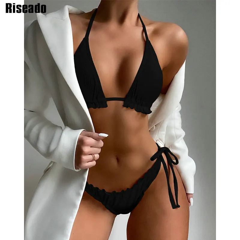 

Riseado Ruffle Sexy Bikini Women Swimwear Female Swimsuit Push Up Bathing Suit Halter Beachwear High Cut Biquini 2021 Summer