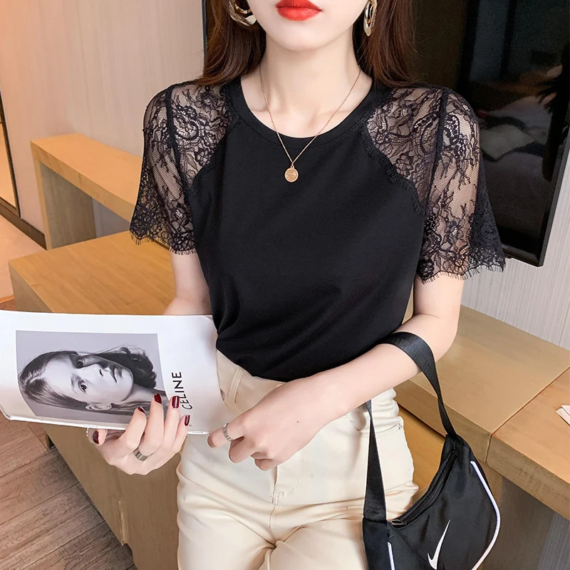 

Summer Women's Clothes Tops O-Neck Short Sleeves Cropped Tops Tee Shirt Woman Solid Color Blouse Cotton Loose Harajuku Femme