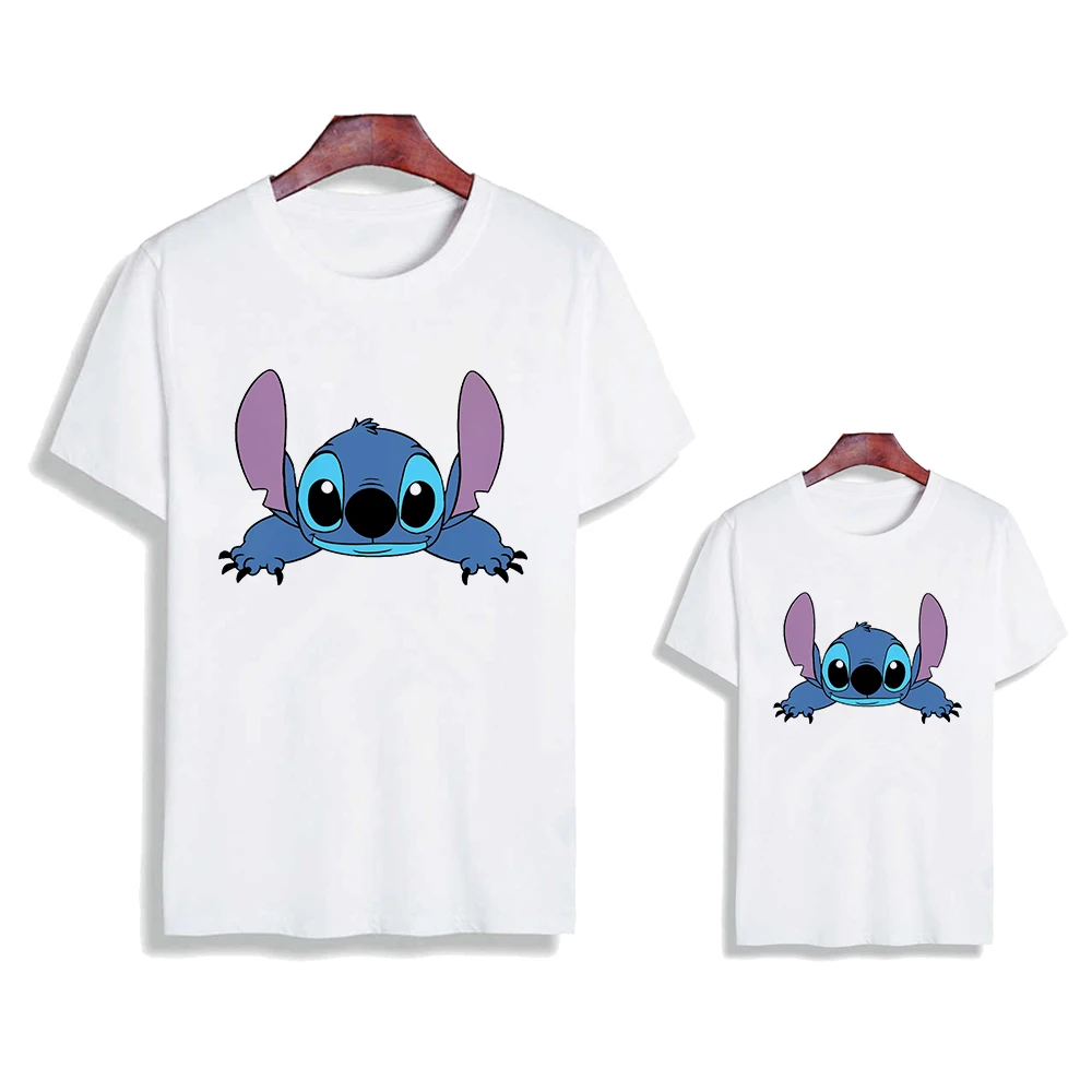 

Disney Kawaii Stitch Fashion Family Look Tshirt Mommy and Me Clothes Family Tshirts Cute Cartoon Baby Girls Mom Mother Clothing