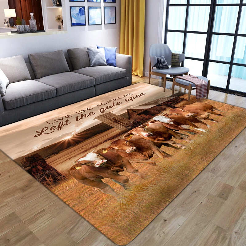 Modern Style 3D Carpet for Home Living Room Sunflower cow printed floor mat Bedside play Area Rug soft Flannel Memory Foam Decor images - 6