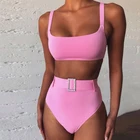 Новинка 2020, сексуальное бикини-бандо с высокой талией, купальник, женский купальник, Женский бразильский комплект бикини, купальный костюм с ремнем и бриллиантами