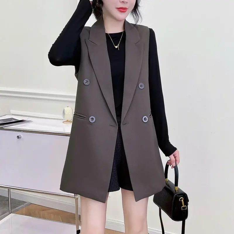 

Women 2021 Spring Autumn Classic Long Vest Female Elegant Suit Vest Office Lady Sleeveless Jackets Slim Waistcoat Outerwear H12