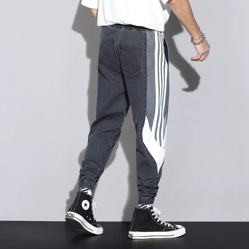 

2021 New Jeans Mens Plus Size Elasticity Waist Casual Straight Denim Cargo Pants Biker Jeans Men Baggy Loose Trouser