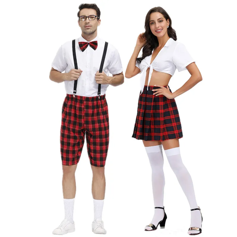 Новый мужской женский сексуальный Британский клетчатый студенческий костюм для