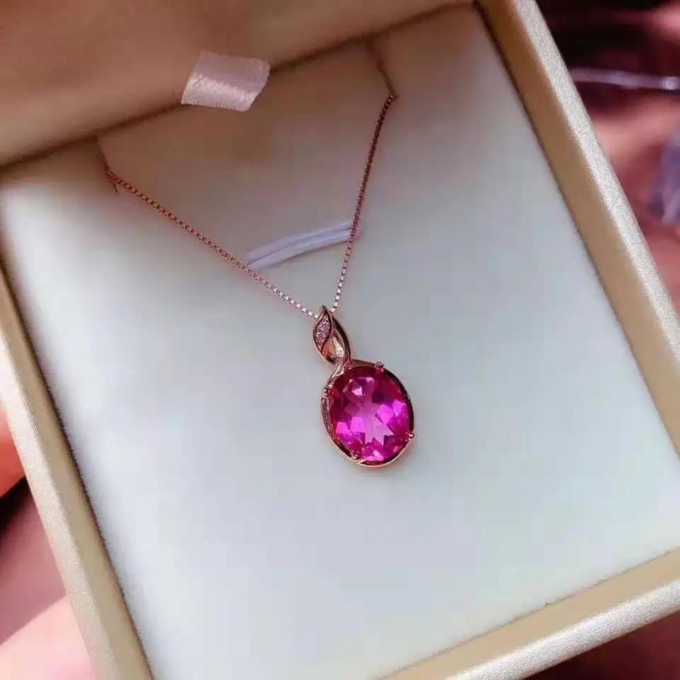 Высокое качество розовый топаз кулон ожерелье Настоящее серебро 925 Изысканные