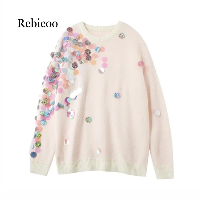 2019 новые одежды для девочек в розовом цвете Круглый воротник шерсть мохер свитер