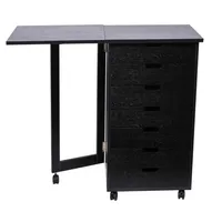 Wood Filing Cabinet with Folding Desktop 7 Drawer Black Gate Leg Roll Cart multi-function File Cabinet Storage 5 wheels