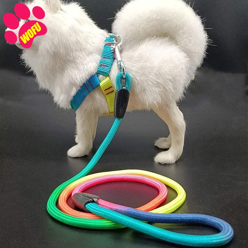 

WOFUWOFU Puppy/Rainbow Dog Leash And Harness，Luxury Cat Leash Harness, Style Leash with Easy to Use Collar