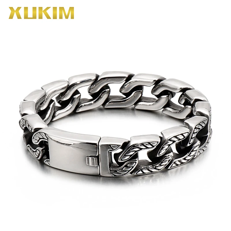 

Мужской браслет-цепочка Xukim, винтажный браслет из нержавеющей стали с черепами, 220 мм, 2020