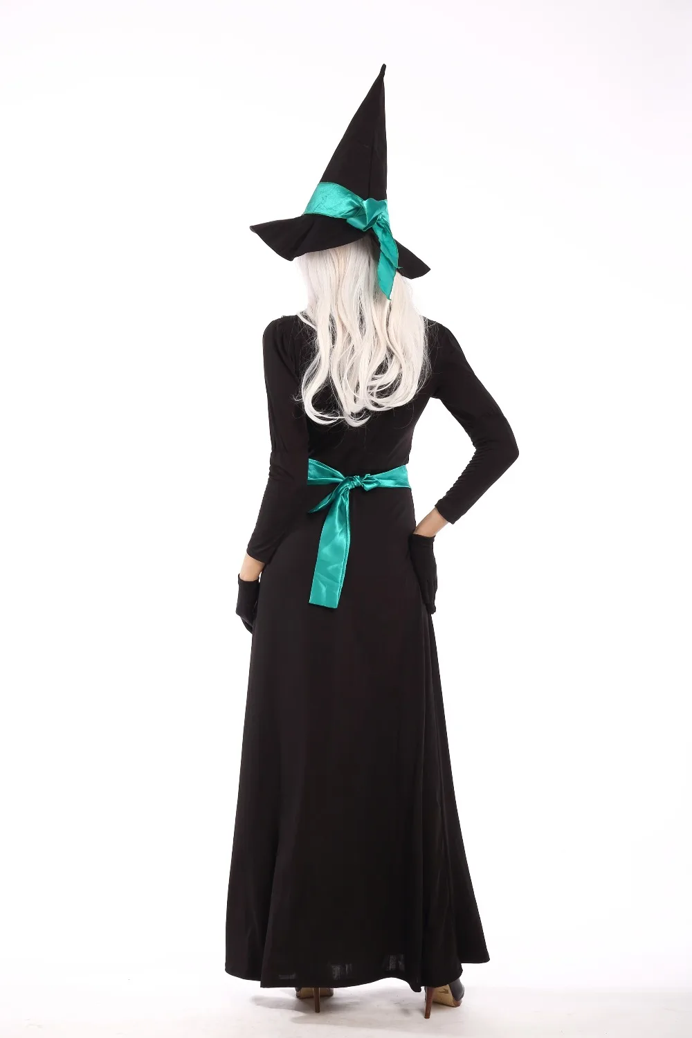 

Hight Quality Sexy Black Gothic Witch Costume for Adult Woman Halloween witch costume Fantasia Long Dress Cosplay Clothing