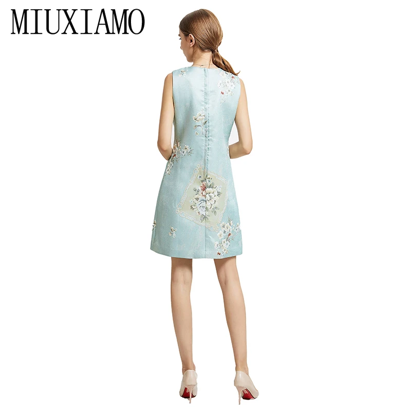 MIUXIMAO, высокое качество,, осеннее платье, модное, без рукавов, с цветами, роскошное, с бриллиантами, выше колена, на бретелях, элегантное платье для женщин, Vestidos