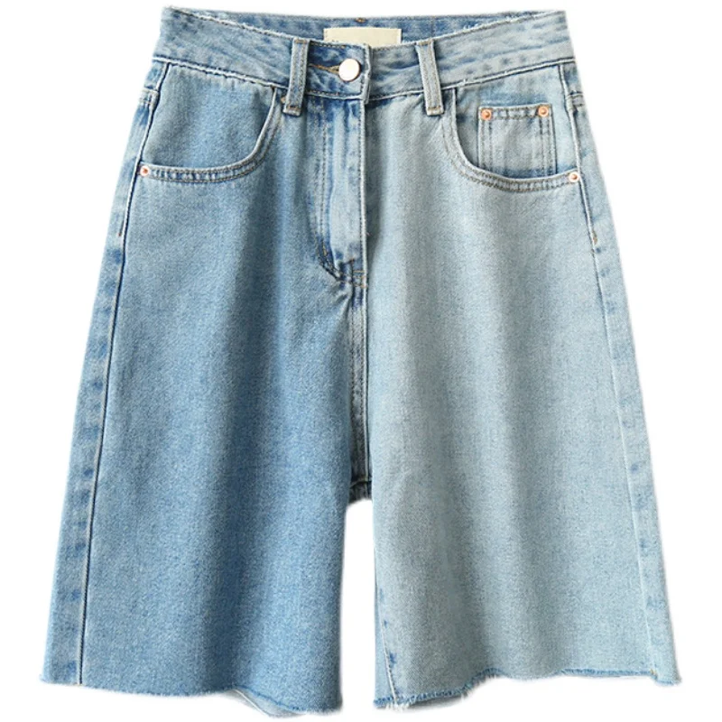 

Summer High Waist Pockets Loose Female Jeans Shorts Casual Hit Color Ladies Denim Shorts Women Blue Jeans Plus Size