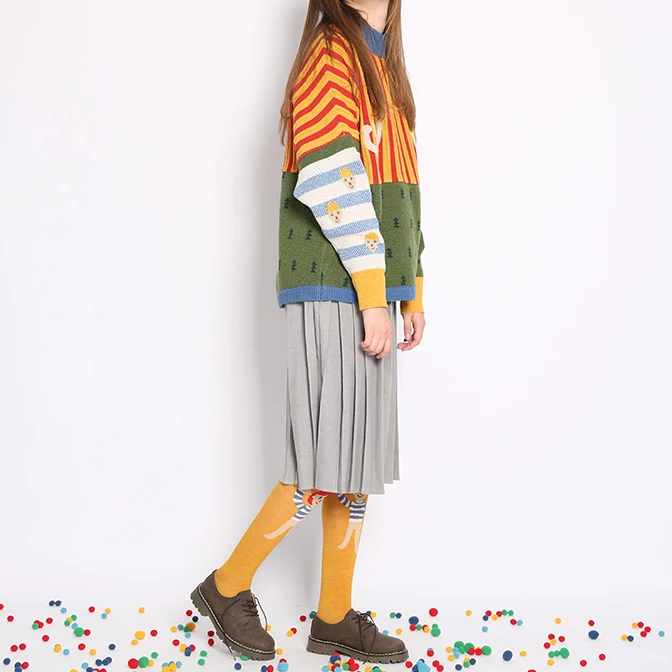 Christmas Jumpers Ugly Sweater Harajuku Long Sleeve Sweaters Cartoon Patch Stripes Playful Pullover | Женская одежда