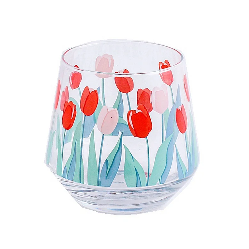 Корейский стиль Instagram стеклянная чашка для молока ручная роспись Тюльпан Цветок