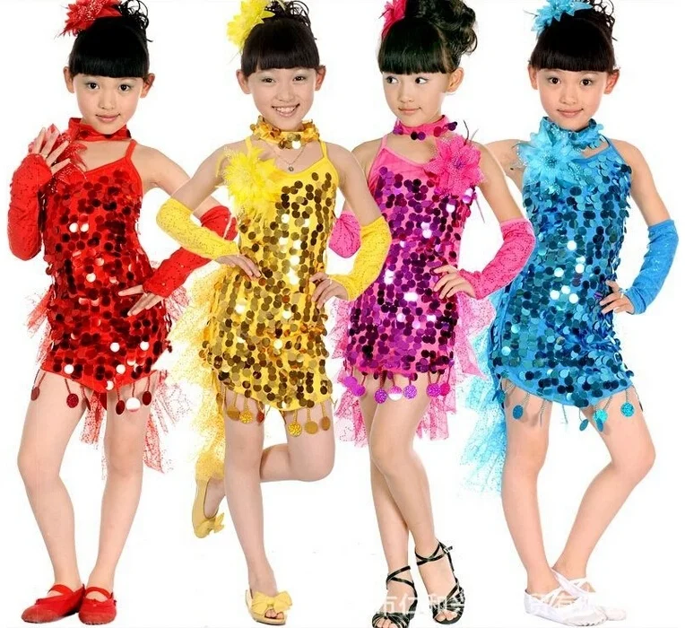 feecolor Girls dance dress Costumes Large sequined chiffon fishtail skirts Latin Dance Dress Samba Salsa Tutu Skirts | Тематическая