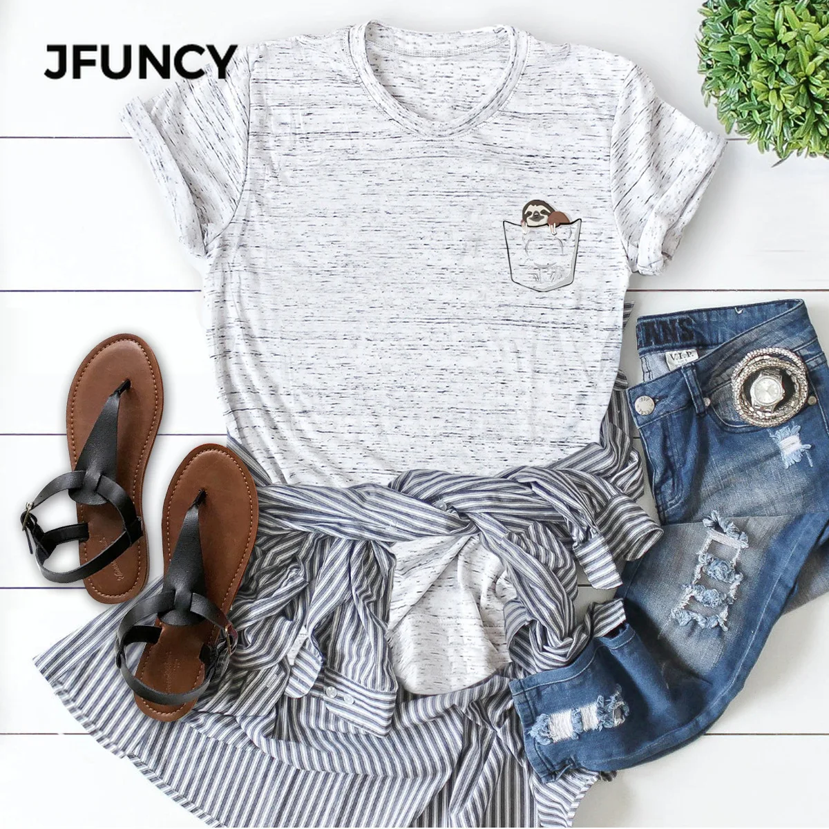 Футболка JFUNCY Женская свободного кроя милая рубашка с рисунком ленивого кармана