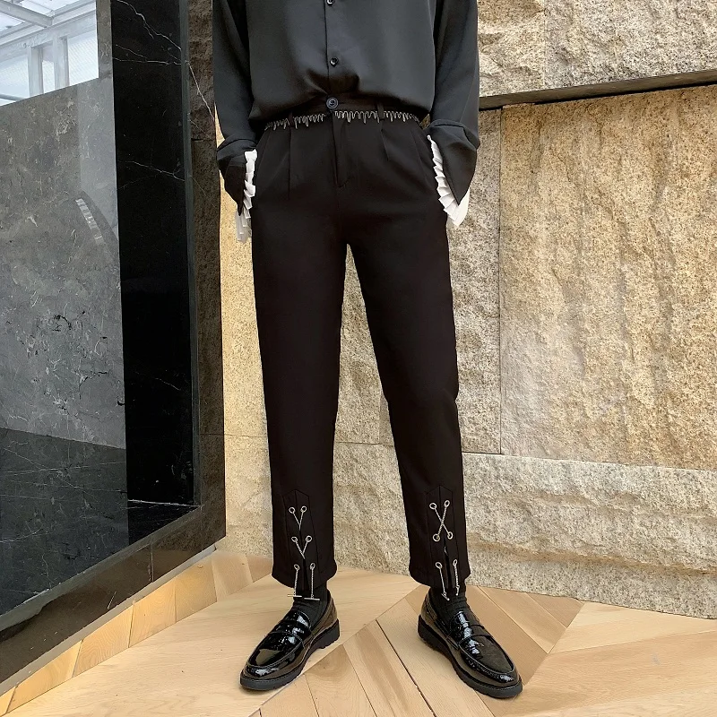 Мужские брюки с цепочкой модные повседневные облегающие винтажная уличная