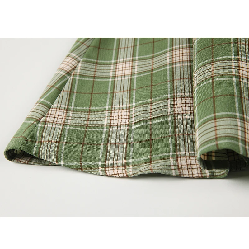 Женское винтажное платье средней длины элегантное зеленое клетчатое во