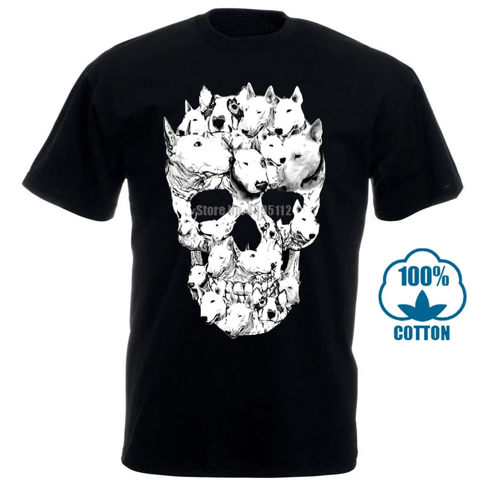 Черный Мужская футболка бультерьер череп Awesome Tagless Tee забавная футболка Новинка Футболка женская - Цвет: Черный