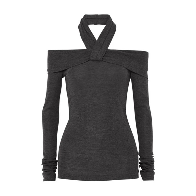 CHICEVER корейский свитер для женщин Холтер Slash шеи тонкий с открытыми плечами