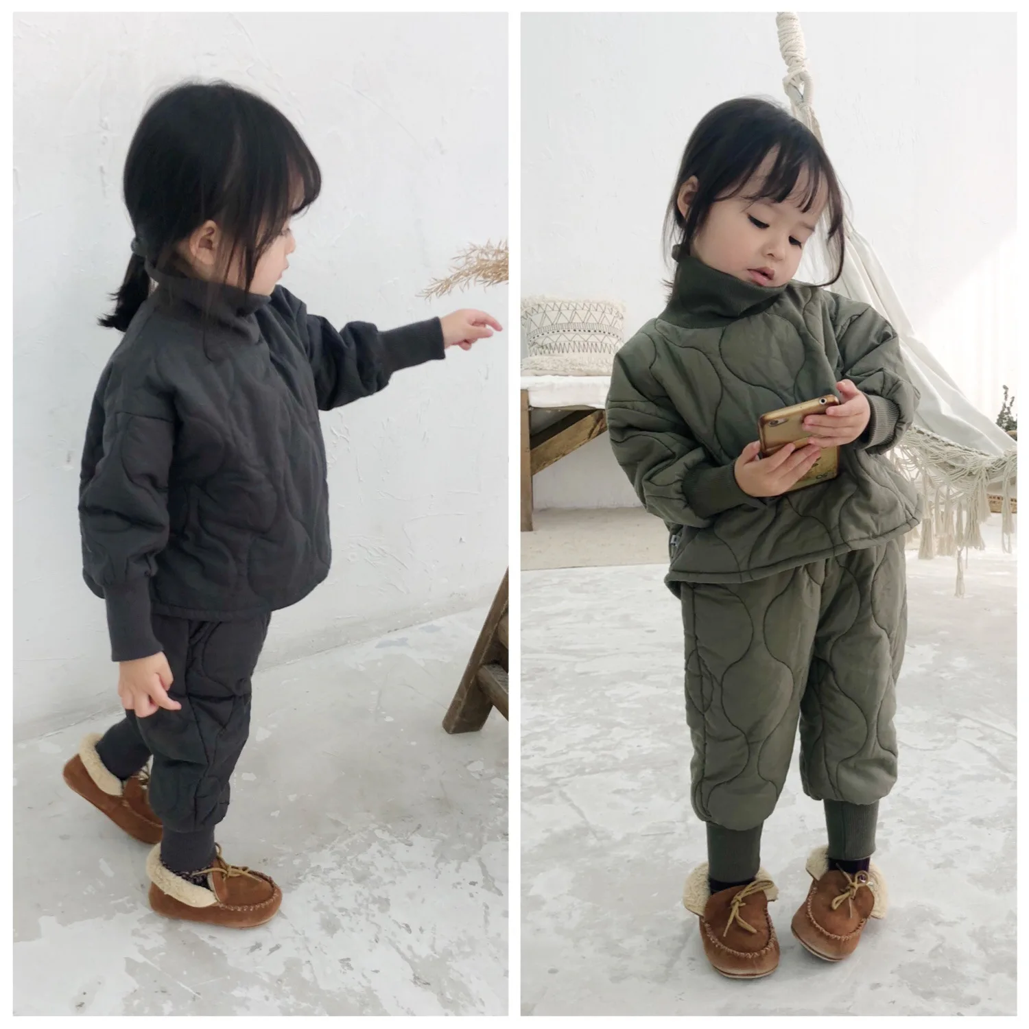 

2021 Winter New Arrival Cotton Coatchildren Clothing Sets Pure Color Fashion Thickened Suit for Cute Sweet Baby Girls and Boys