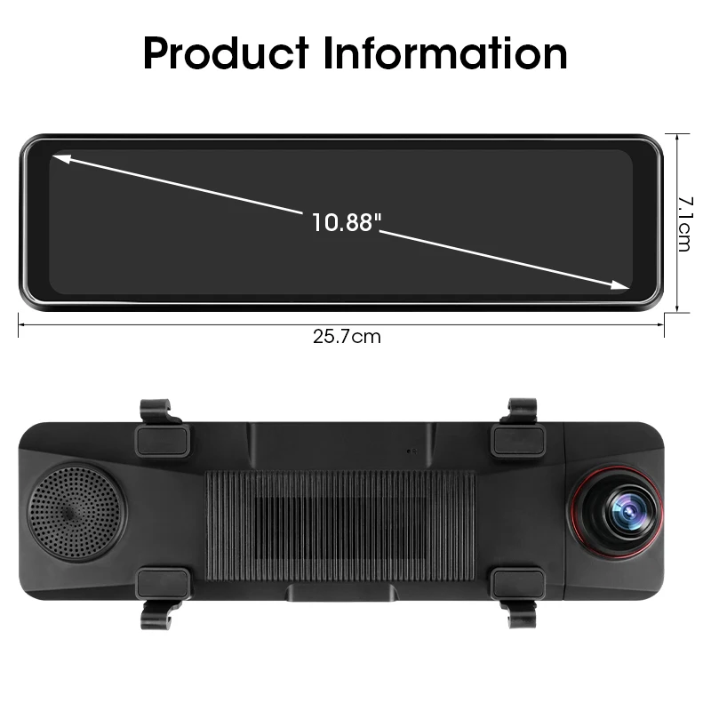 

2021 Newest 10.88 Inch Car DVR 2.5K Touch Screen Front Camera Time-lapse Video GPS Track Playback Recorder Dual Lens 1080P Cams