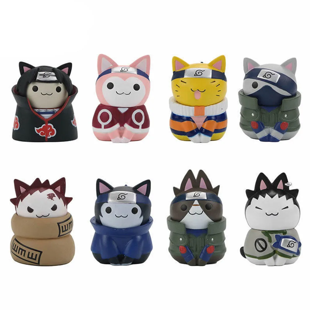 8Pcs Anime Naruto Figures Kawaii Mini Q Version Modle NARUTO Cat Action Figuras Cartoon Model Kids Gift Toys Suit Dropshipping - купить по