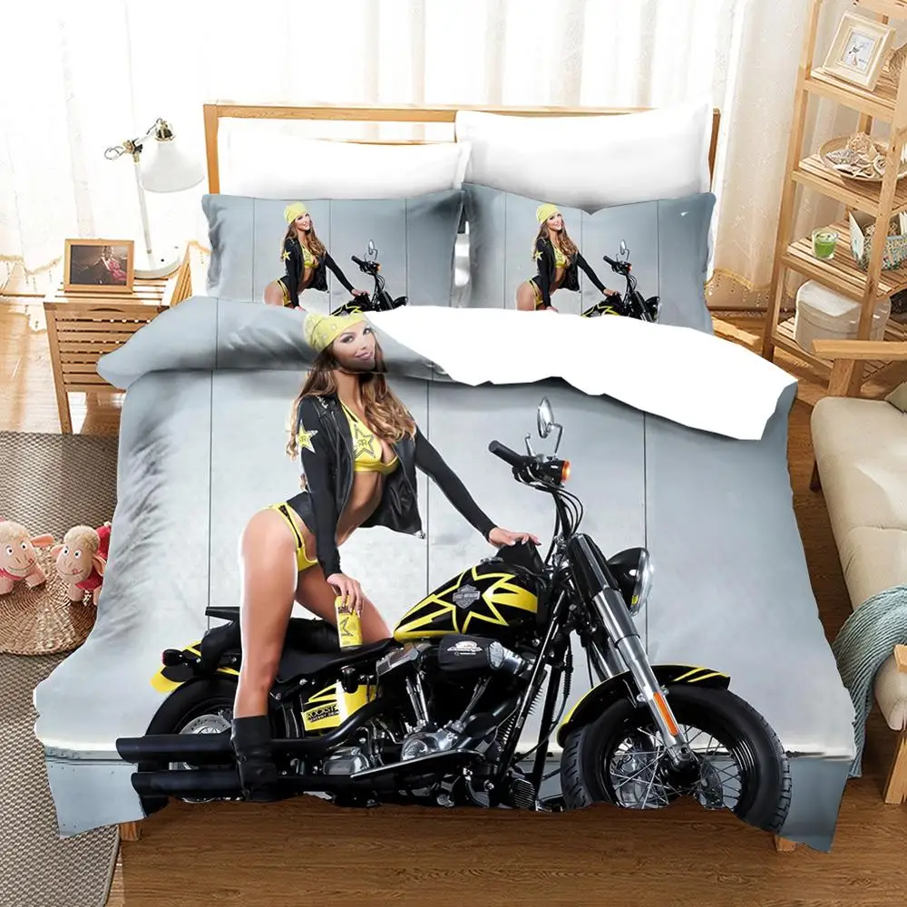 Постельное белье 3D мотоцикл Красота сексуальная девушка печатных постельное с