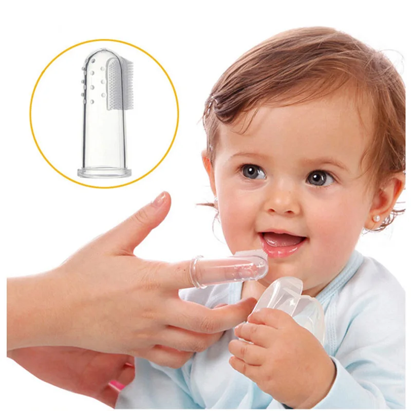 500Pcs Portable Kids Baby Infant Soft Silicone Finger Toothbrush Teeth Rubber Massager Brush Clean Teeth