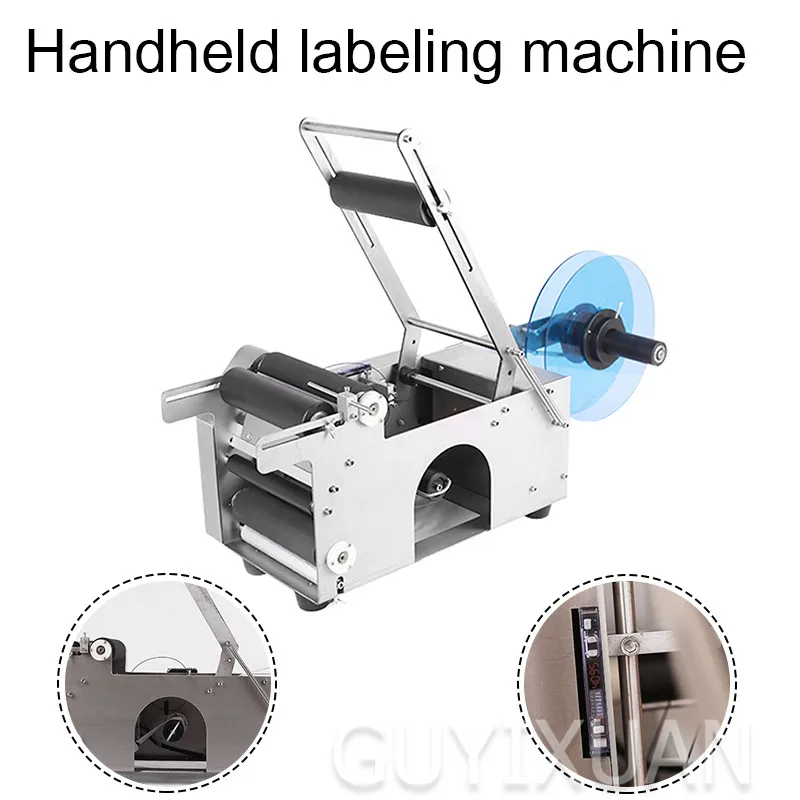 Semiautomatic self-adhesive round bottle labeling machine Plastic glass cans hand pressing label | Инструменты