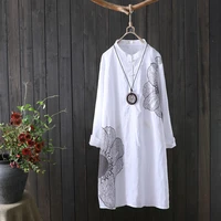 women white cotton shirt long sleeve embroidery blouse stand collar 2020 new fashion loose long top office lady casual wear
