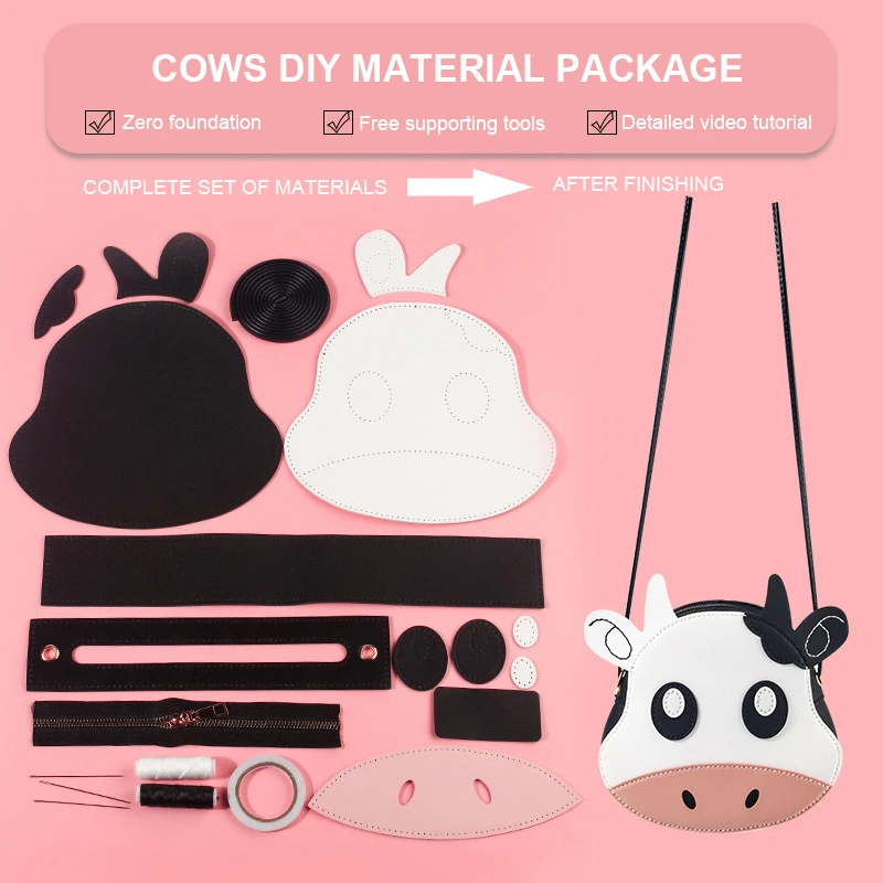 

DIY Cute Cow Shape Bag Making Materials Kit Self-made Handcraft Bag Leather Material Accessories Sewing Supplies Navidad Gifts