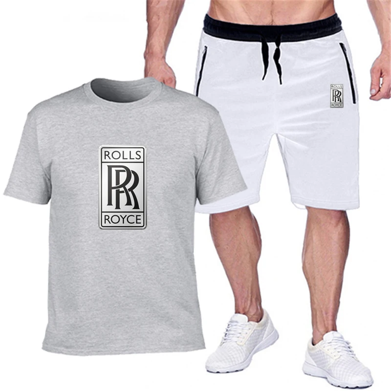 

2021 popular new cotton men's T-shirt + Sports Shorts Set ROLLS car logo summer high quality T-shirt sports running sets
