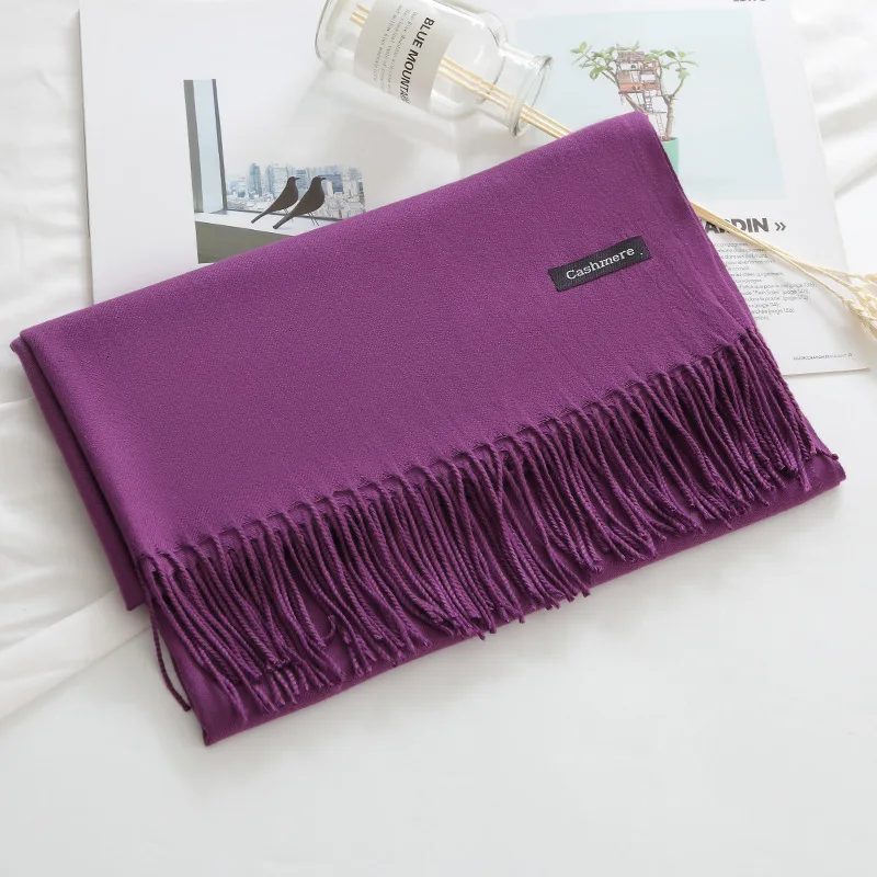 Dark purple Зимний мягкий теплый кашемировый шарф для женщин шерстяные шарфы хаки зимнее пончо черные мужские кашемировые шарфы женские шали красные пашмины - Цвет: Dark purple