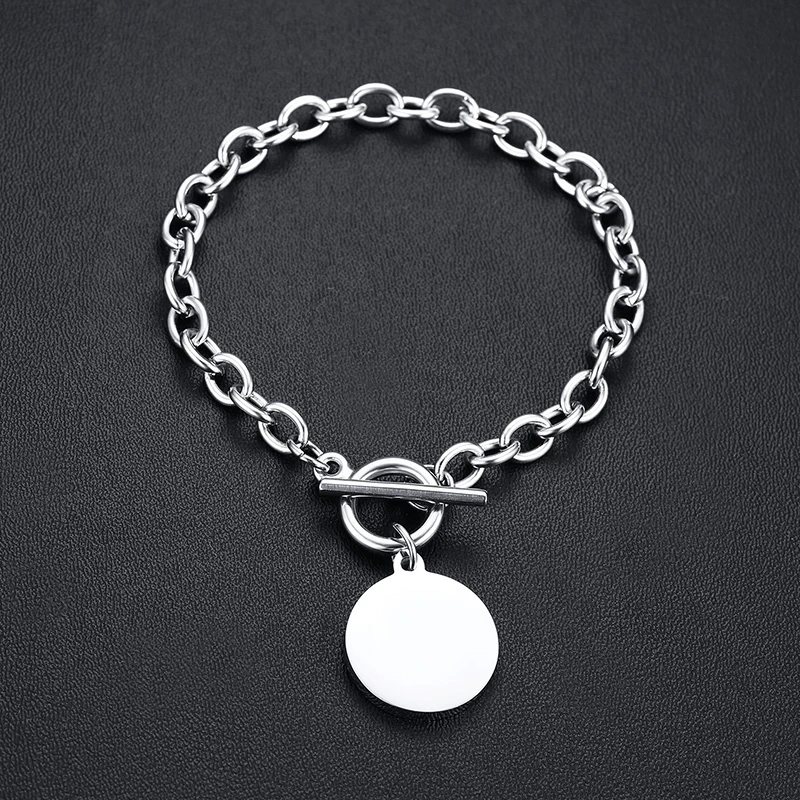 Blank Bracelet 740S Vnox, настраиваемое изображение, фото, имя, браслеты для женщин и мужчин, нержавеющая сталь, звено цепи с сердцем, монета, шарм, BFF, семейный подарок - Окраска металла: Blank Bracelet 740S