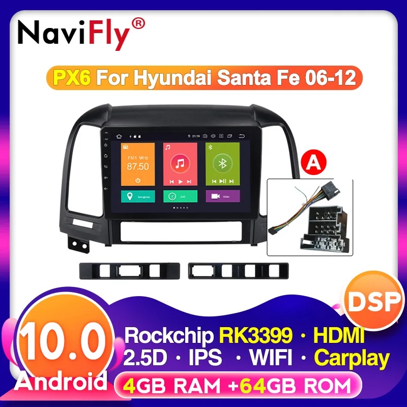 Android 10.0 DSP IPS экран Автомобильный мультимедиа-плеер Для HYUNDAI SANTA FE 2005 - 2012 GPS навигация С 4G LTE WIFI BT USB без DVD.