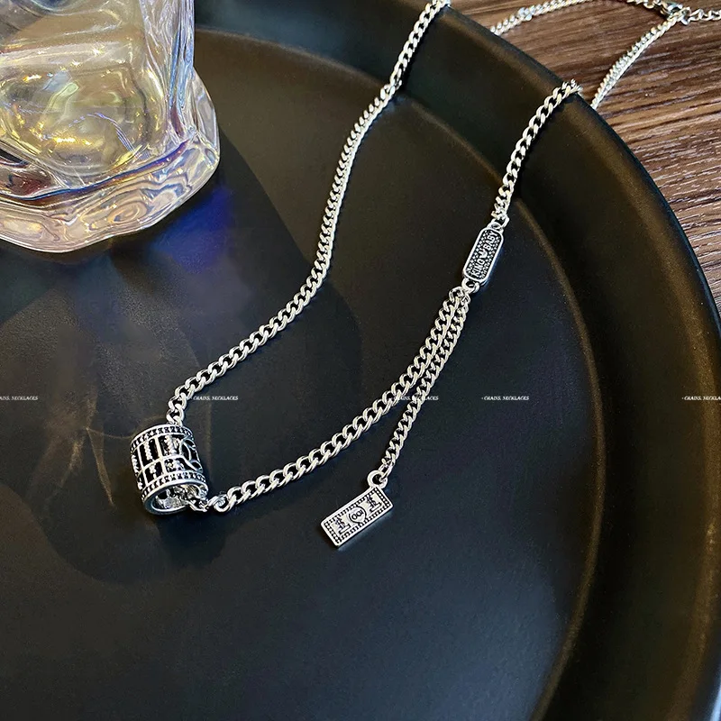

Korean Fashion Vintage Pendant Necklaces Punk Cuban Link Chain Silver Color Simple Statement Clavicle Chain Party Jewelry Gift
