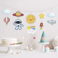 1pc paper bunting banner sun moon girl astronaut star flag with rope diy birthday childrens day party hanging decor shoot props