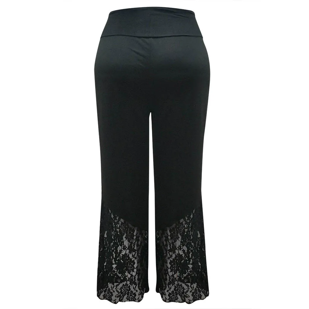 Элегантные кружевные брюки с вырезами и широкими штанинами женские черные