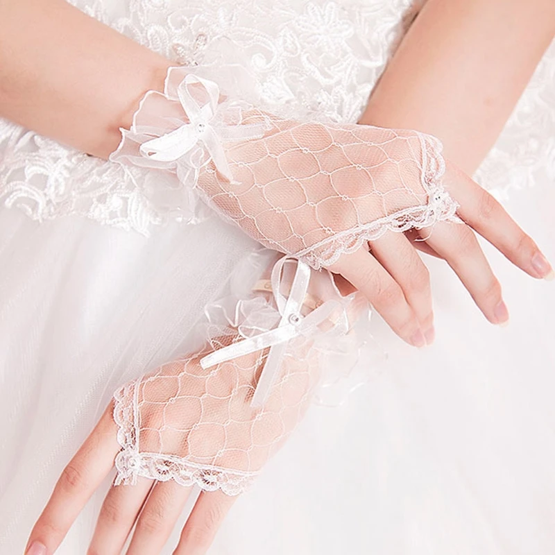 

Bridal Lace Net Yarn Bowknot Gloves Without Fingers Wedding Accessories