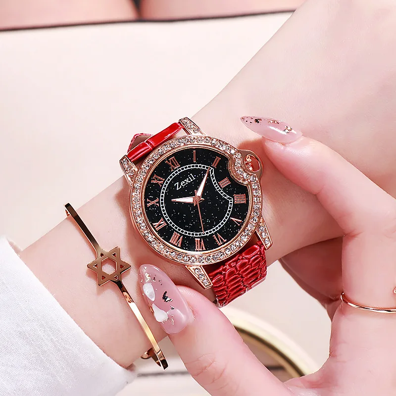 

The new 2020 trill web celebrity hot style ladies watch queen temperament set auger luminous sky quartz watch