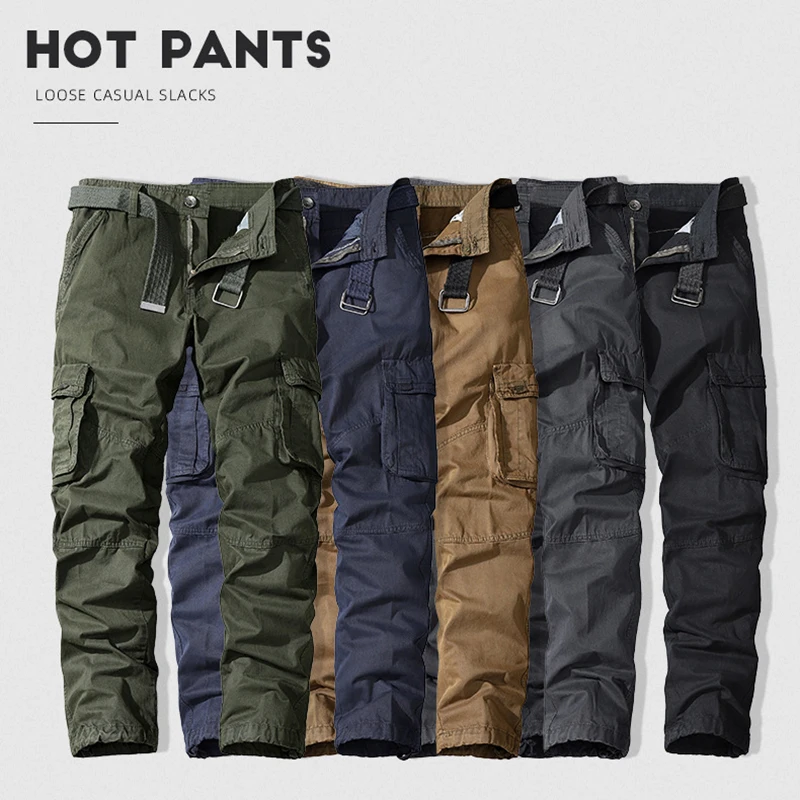 

Брюки-карго LUCLESAM мужские, повседневные эластичные штаны в стиле милитари, с несколькими карманами, уличные джоггеры, брюки для походов