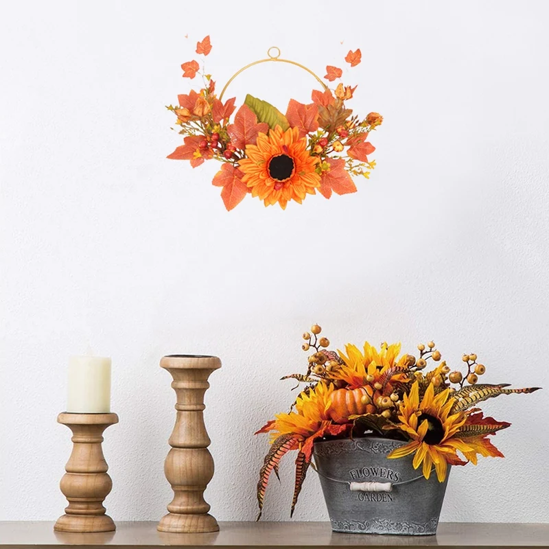 

Искусственная гирлянда из подсолнухов и кленовых листьев, подвесной венок для двери, подвесное украшение для окон и дверей