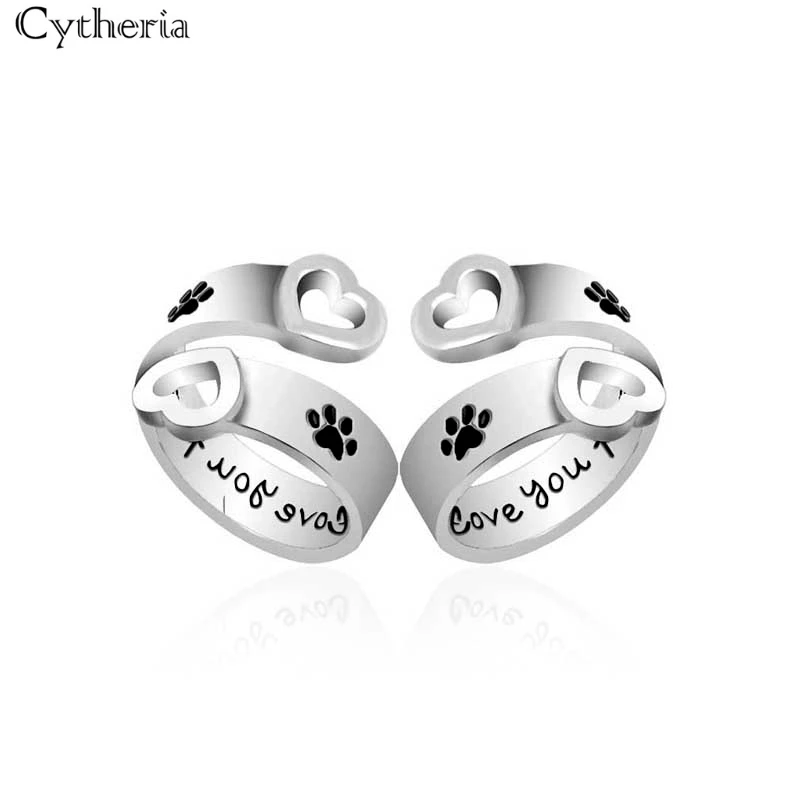 Кольца с надписью I will love you forever Pet paw кольца черной эмалью для влюбленных и собак